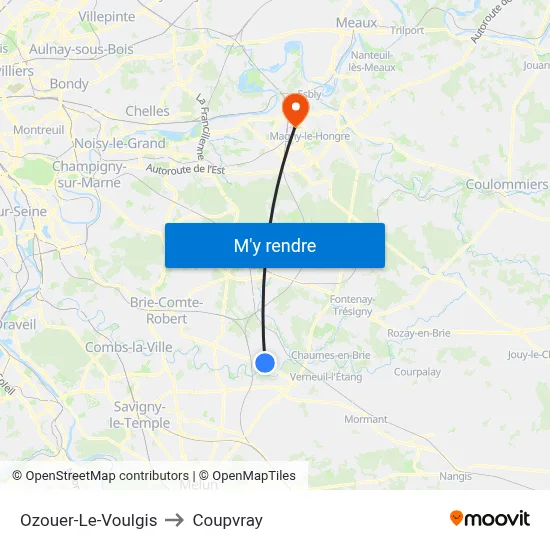 Ozouer-Le-Voulgis to Coupvray map
