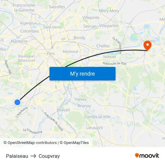 Palaiseau to Coupvray map