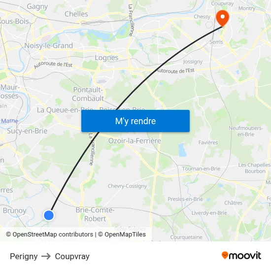 Perigny to Coupvray map