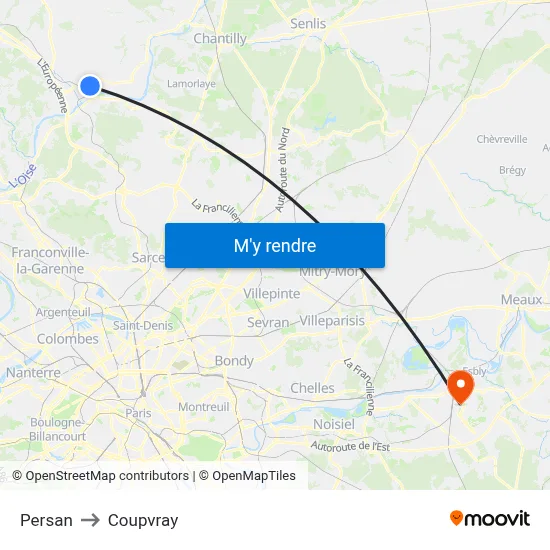 Persan to Coupvray map
