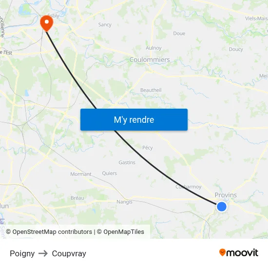 Poigny to Coupvray map