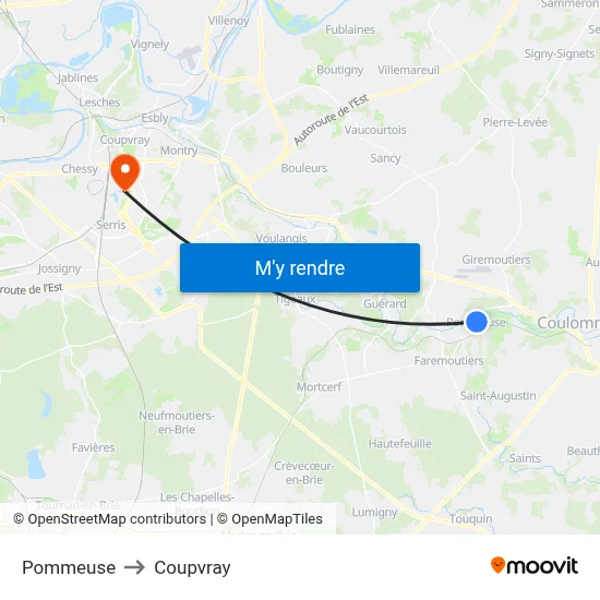 Pommeuse to Coupvray map