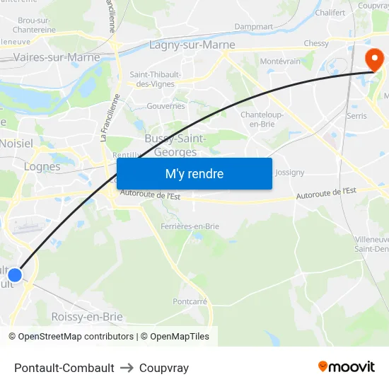 Pontault-Combault to Coupvray map