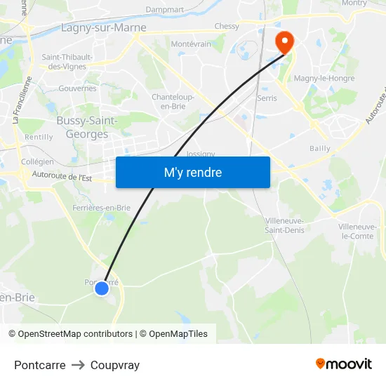 Pontcarre to Coupvray map