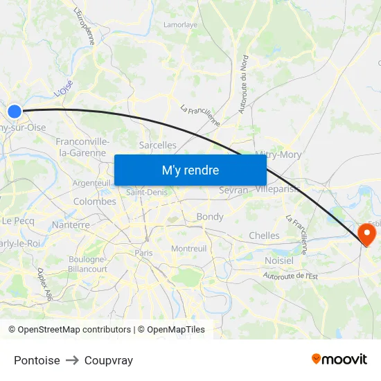Pontoise to Coupvray map