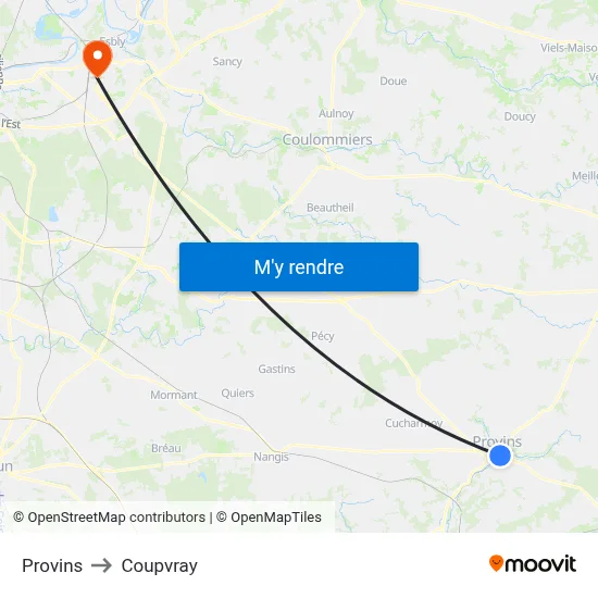 Provins to Coupvray map