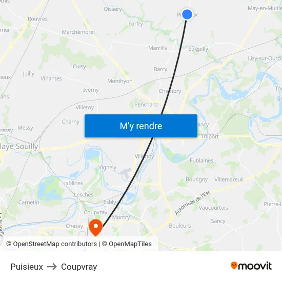 Puisieux to Coupvray map
