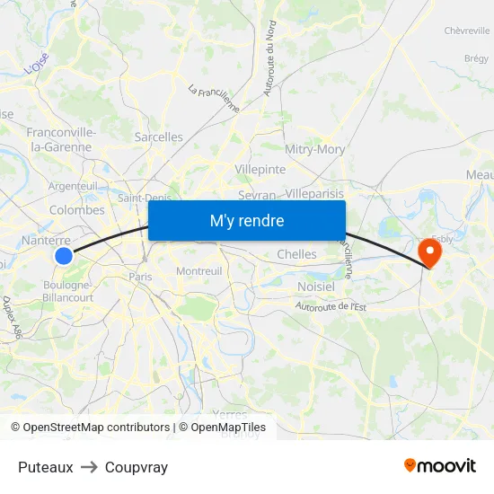 Puteaux to Coupvray map