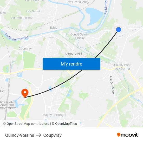 Quincy-Voisins to Coupvray map