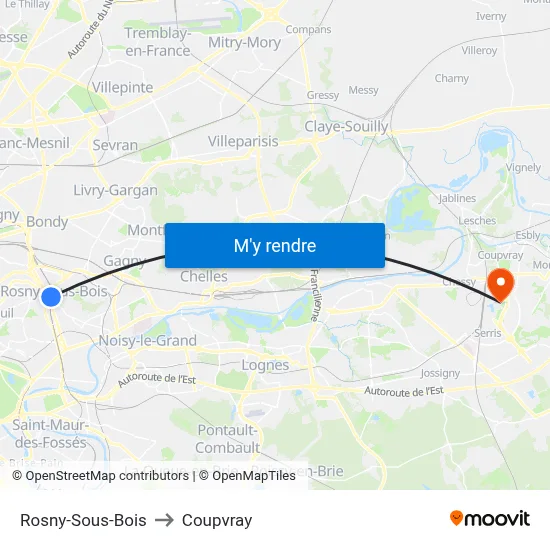 Rosny-Sous-Bois to Coupvray map