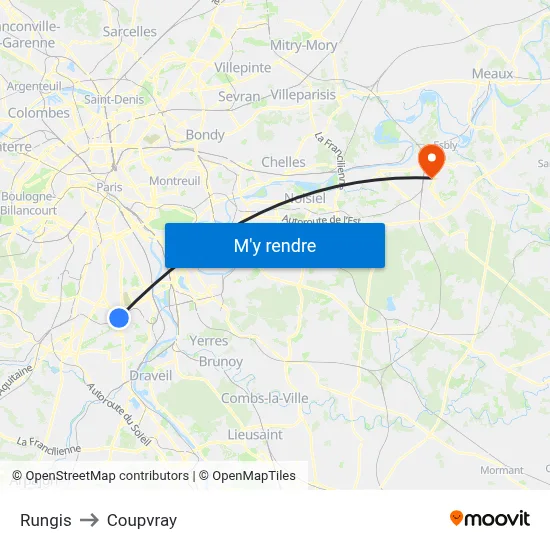 Rungis to Coupvray map