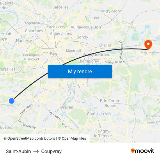 Saint-Aubin to Coupvray map