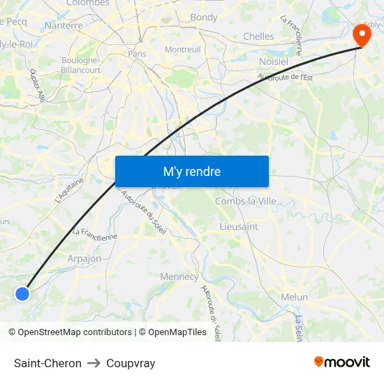 Saint-Cheron to Coupvray map