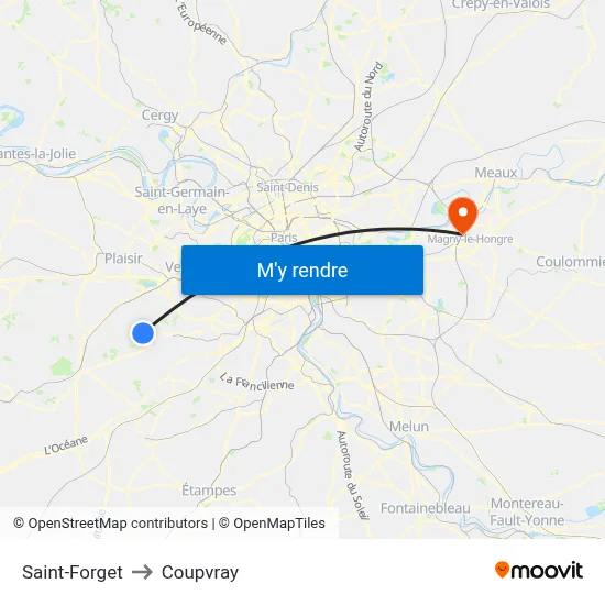 Saint-Forget to Coupvray map