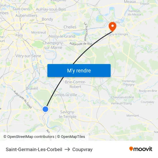 Saint-Germain-Les-Corbeil to Coupvray map