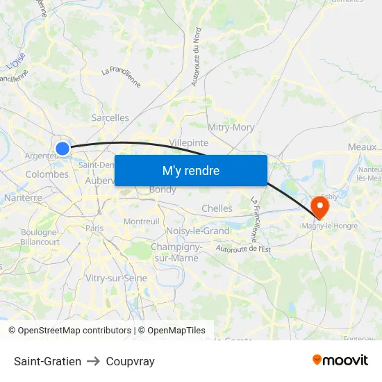 Saint-Gratien to Coupvray map