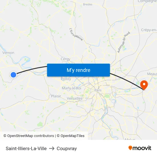 Saint-Illiers-La-Ville to Coupvray map