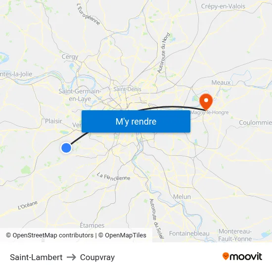Saint-Lambert to Coupvray map