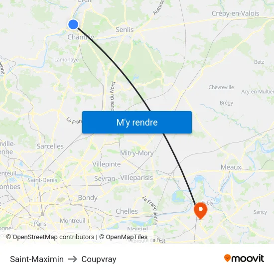 Saint-Maximin to Coupvray map