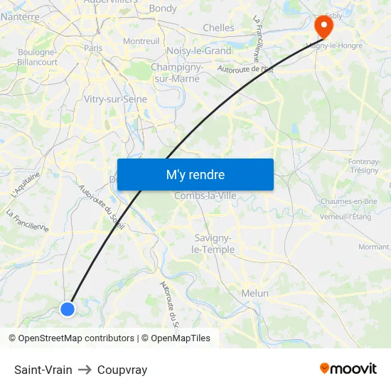 Saint-Vrain to Coupvray map