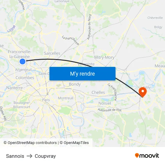 Sannois to Coupvray map