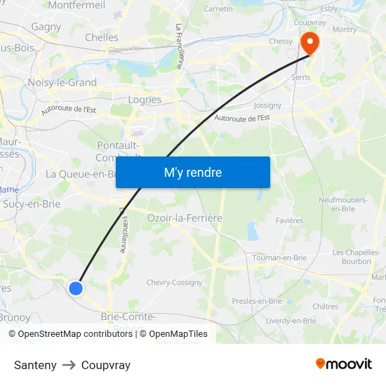 Santeny to Coupvray map