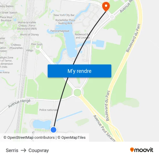 Serris to Coupvray map