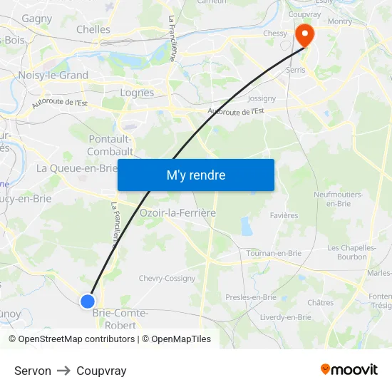 Servon to Coupvray map