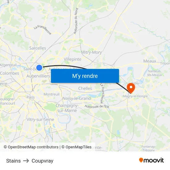 Stains to Coupvray map
