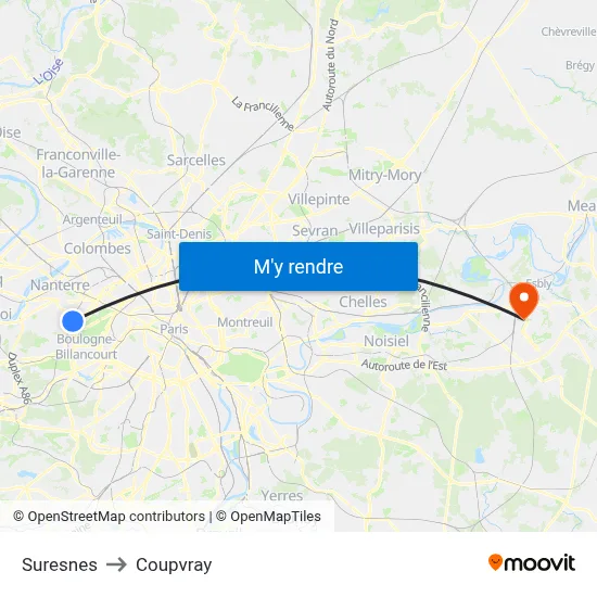 Suresnes to Coupvray map
