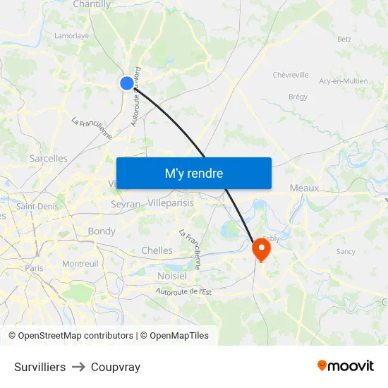 Survilliers to Coupvray map