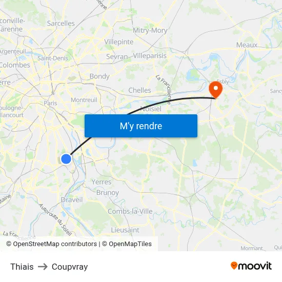 Thiais to Coupvray map