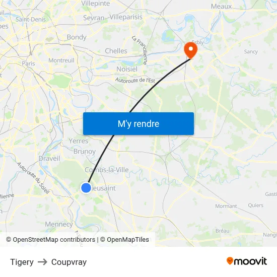 Tigery to Coupvray map