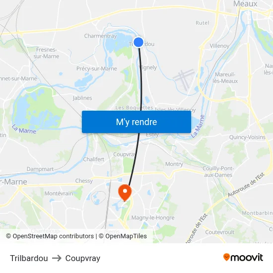 Trilbardou to Coupvray map