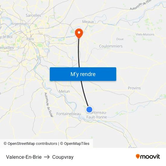 Valence-En-Brie to Coupvray map