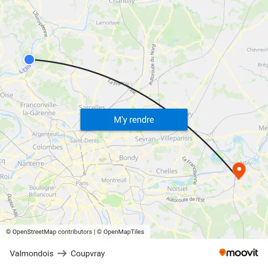 Valmondois to Coupvray map