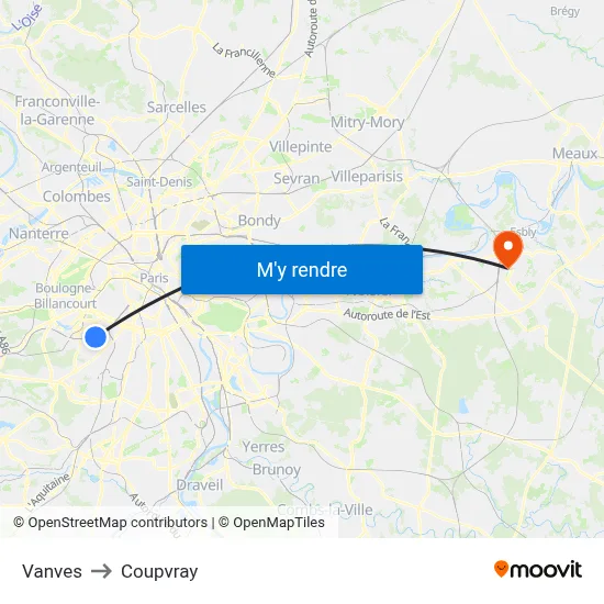 Vanves to Coupvray map