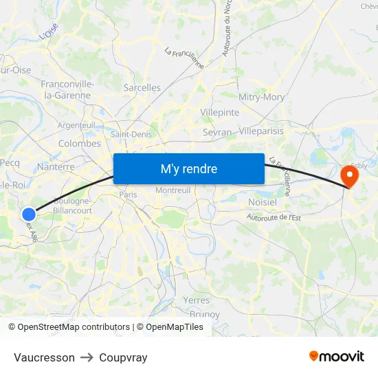 Vaucresson to Coupvray map