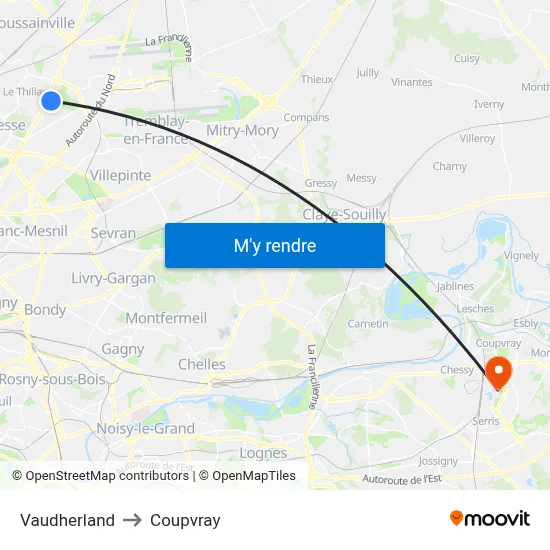 Vaudherland to Coupvray map