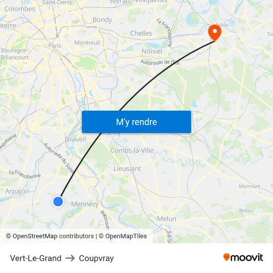 Vert-Le-Grand to Coupvray map