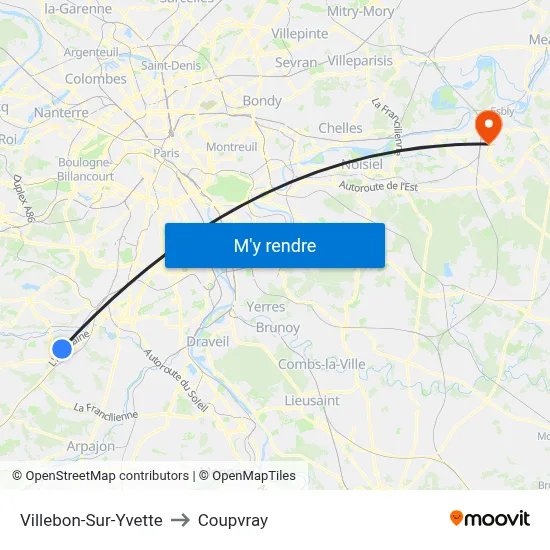 Villebon-Sur-Yvette to Coupvray map