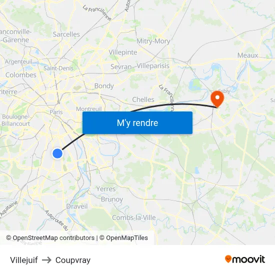 Villejuif to Coupvray map