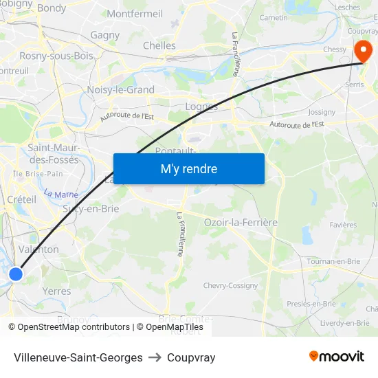 Villeneuve-Saint-Georges to Coupvray map