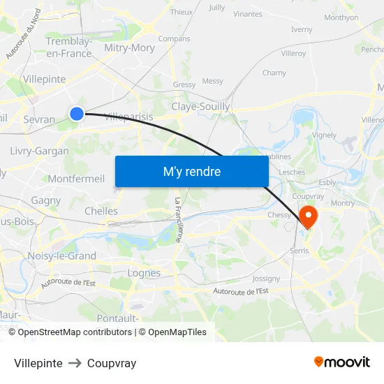 Villepinte to Coupvray map