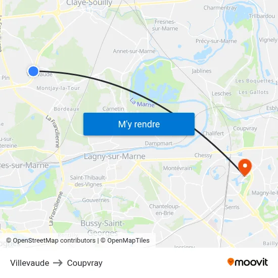 Villevaude to Coupvray map