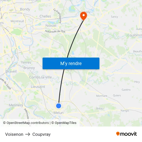 Voisenon to Coupvray map