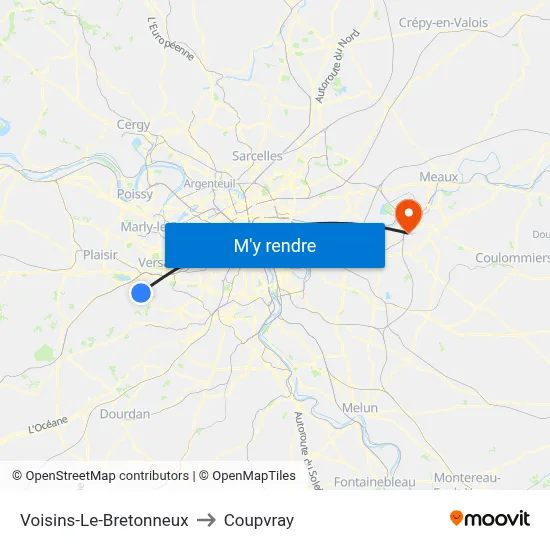 Voisins-Le-Bretonneux to Coupvray map