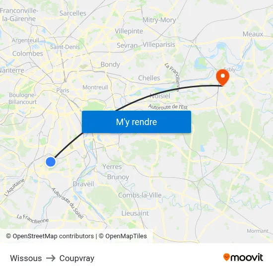 Wissous to Coupvray map