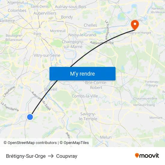 Brétigny-Sur-Orge to Coupvray map