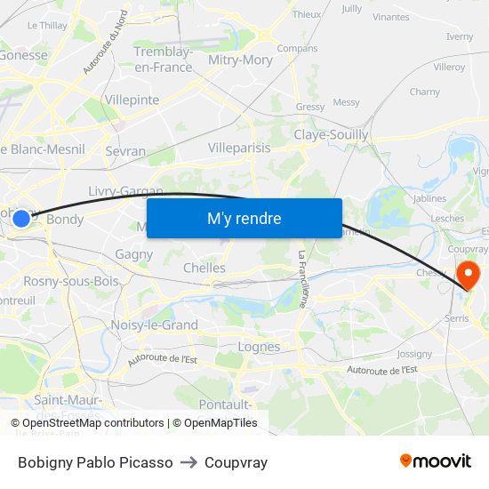 Bobigny Pablo Picasso to Coupvray map